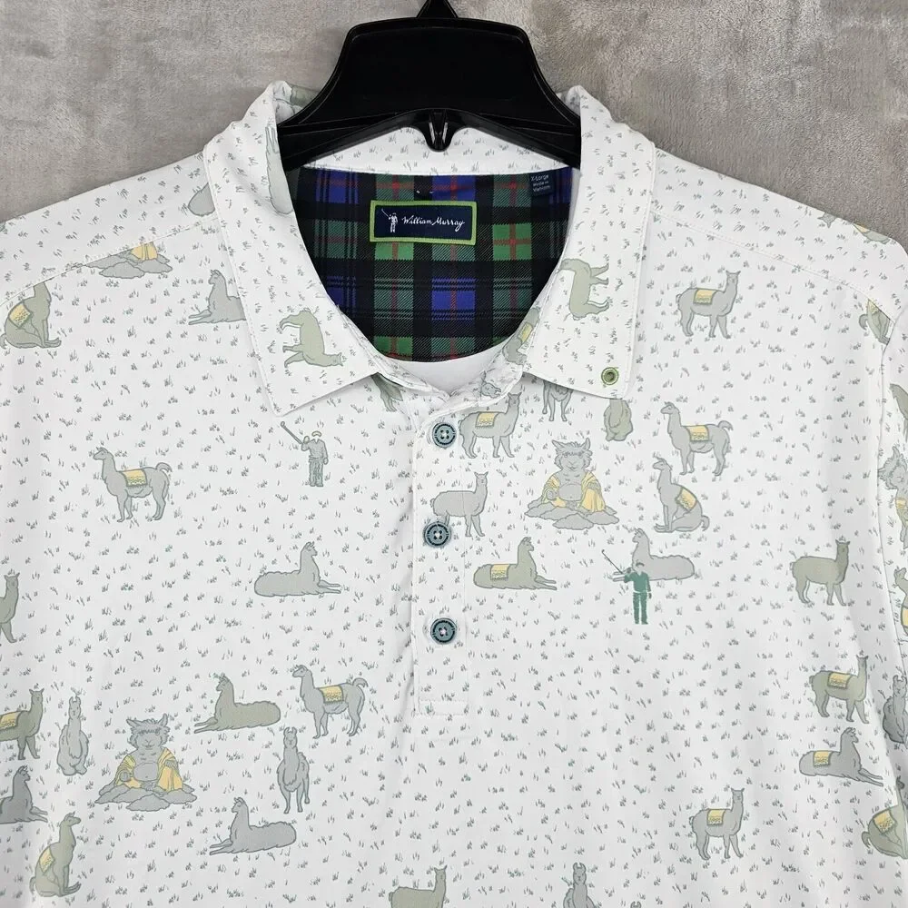 William Murray Polo Shirt Mens XL Dalai‎ Llama All Over Print Golf Casual